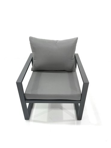 Fimous Outdoor Aluminium Garden Furniture Set with Adjustable Rising Lifting Dining Table 3 Seater Sofa 2 Chair Big Footstool Dark Grey