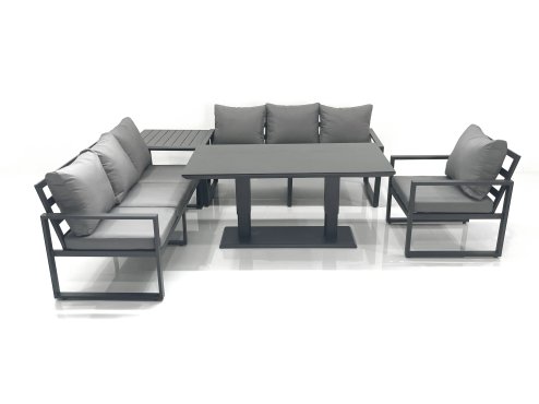 Fimous Outdoor Garden Furniture Set Aluminium Lounge Sofa Adjustable Rising Lifting Dining Table Sets with Side Table Dark Grey
