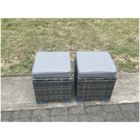 Fimous Patio Garden Dining Set Outdoor Rattan Furniture Lounge Sofa Height Adjustable Rising lifting Table With 2 Small Footstools Dark Grey Mixed