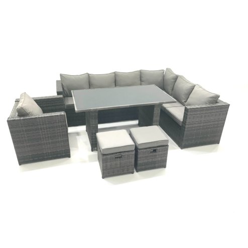 Fimous 8 Seater Outdoor Lounge Rattan Corner Sofa Set Garden Furniture Rectangular Dining Table Chair