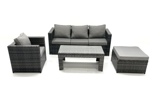 Fimous Rattan Garden Furniture Set Outdoor Lounger Sofa with Coffee Table Armchair Big Footstool Dark Grey Mixed
