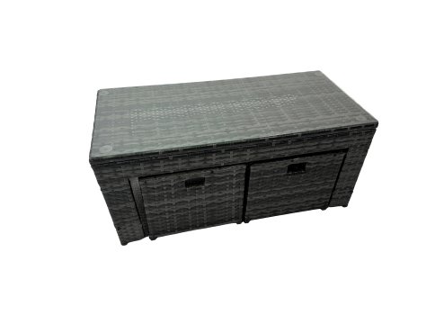 Fimous 10 Seat Poly Rattan Outdoor Patio Oblong Coffee Table Corner Sofa Set with 3 Stool Chair for Garden Backyard Dark Grey Mixed