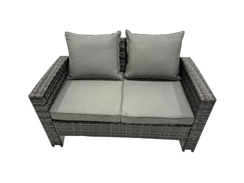 Fimous 8 Seater Wicker PE Rattan Furniture Outdoor Coffee Table Double Seat Sofa 4 Stools Side Table Set Dark Grey Mixed