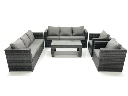 Fimous Rattan Garden Furniture Sofa Set with Coffee table Armchair Dark Grey Mixed