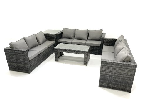 Fimous Outdoor Garden Furniture Set 9 Seater Rattan Sofa Set with Coffee Table Side Table Dark Grey Mixed