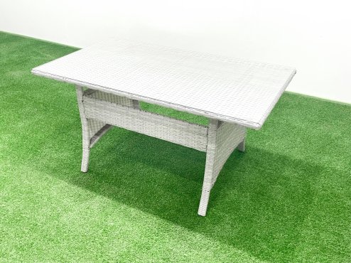 Fimous Garden Dining Set Outdoor Rattan Furniture Set with Sofa Dining Table 2 Chairs 2 Small Footstools Side Table Light Grey Mixed