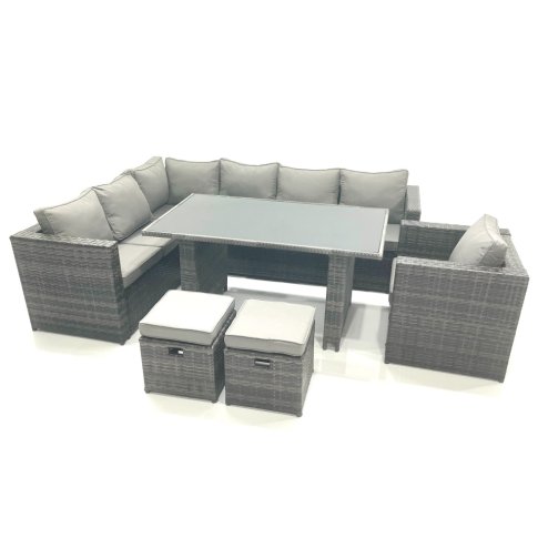 Fimous Outdoor Lounge Rattan Corner Sofa Set Garden Furniture Rectangular Dining Table Chair 8 Seater