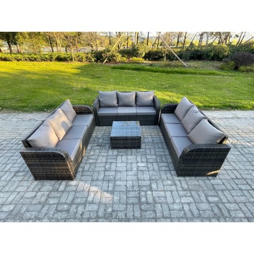 Fimous Patio Garden Furniture Sets Wicker 9 Seater Outdoor Rattan Furniture Sofa Sets with Square Coffee Table