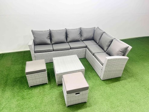 Fimous Garden Outdoor PE Rattan Furniture Set 8 Seater Rattan Garden Sofa Set with Square Coffee Table Light Grey Mixed
