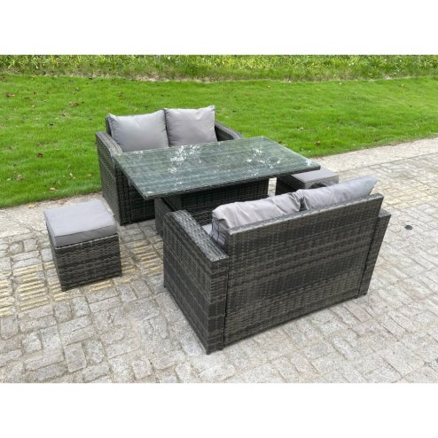 Fimous PE Rattan Garden Furniture Sofa Set Dining Table Height Adjustable Rising lifting Table Two Seater Double Love Sofa