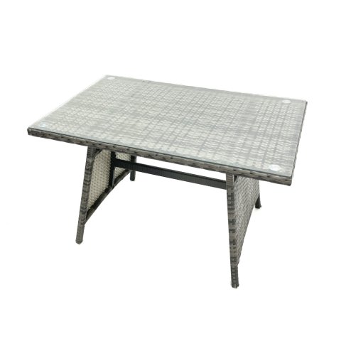 Fimous Outdoor Garden Furniture Set Rattan Sofa Dining Table Set with Reclining Chair 2 Side Tables Big Footstool Dark Grey Mixed