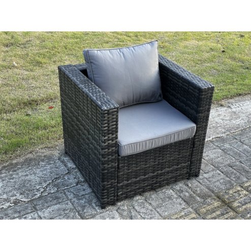 Fimous 7 Seater Rattan Corner Sofa Set With Square Side Table And Oblong Rectangular Coffee Tea Table Arm Chair Dark Grey Mixed