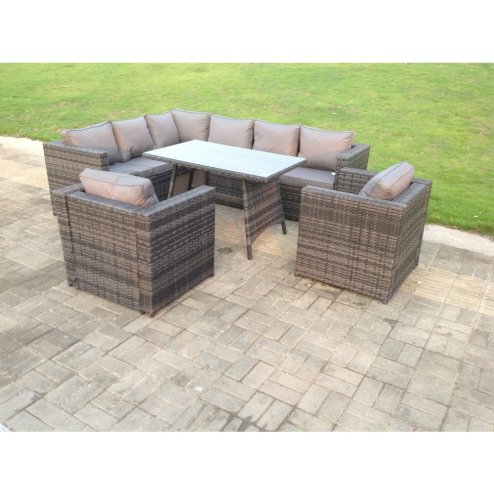 Fimous Rattan Corner Sofa Set Garden Furniture With 2 Chairs And Dining Table Left Hand