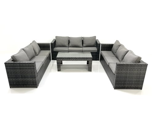 Fimous Outdoor Garden Furniture Set 9 Seater Rattan Sofa Set with Coffee Table Dark Grey Mixed