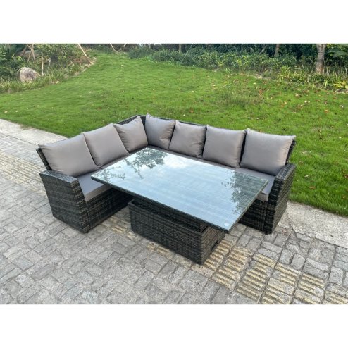 Fimous Outdoor Rattan Corner Sofa Garden Furniture High Back Sofa Set Adjustable Rising Lifting Table Set 6 Seater