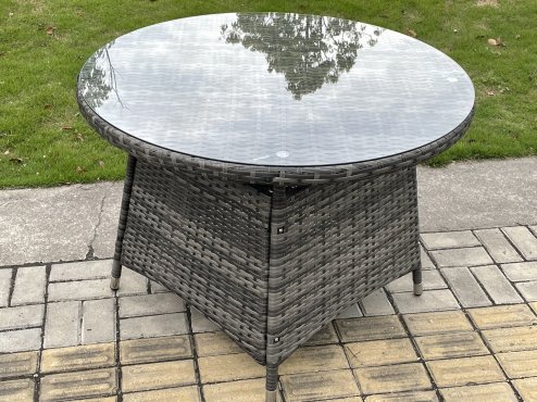 Fimous Wicker PE Outdoor Rattan Garden Furniture Arm Chair And Table Dining Sets 6 Seater Large Round Table Dark Grey Mixed