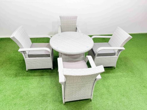 Fimous Wicker PE Rattan Garden Furniture Set Patio Outdoor 4 Chairs Plus Medium Round Table Set Light Grey Mixed