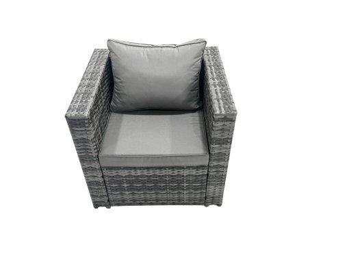 Fimous Outdoor Rattan Garden Furniture Set 4 Seater Patio Lounge Sofa Set with Armchair Square Coffee Table 2 Big Footstools Dark Grey Mixed