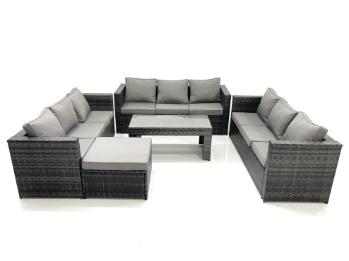 Fimous Outdoor Garden Furniture Set 10 Seater Rattan Sofa Set with Coffee Table Big Footstool Dark Grey Mixed