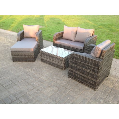 Fimous Rattan Garden Furniture Set Adjustable Chair Sofa Double Love Seat 2 Seater Sofa Oblong Coffee Table Footstool