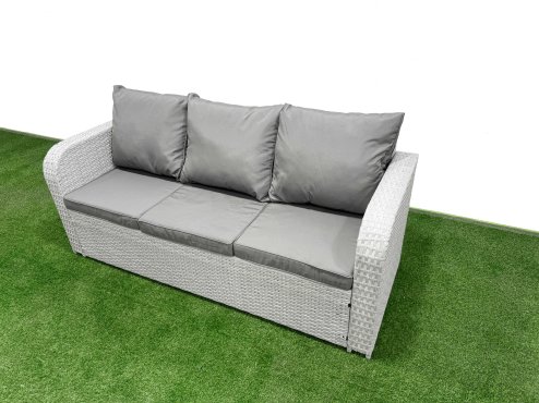 Fimous PE Rattan Lounge Sofa Set 10 Seater Outdoor Garden Furniture Set with Rectangular Coffee Table 3 Seater Sofa Big Footstool 2 Side Table Light Grey