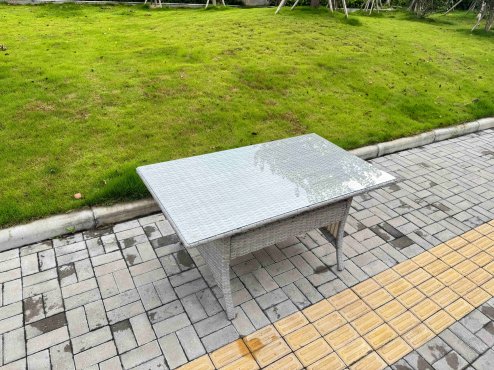 Fimous Light Grey Rattan Outdoor Garden furniture Set Rectangular Table and 4 Chairs Set with Seat Cushion