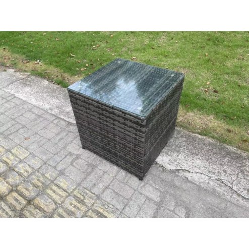 Fimous Rattan Garden Furniture Set 9 Seater Patio Outdoor Lounge Sofa Set with Side Table Square Coffee Table Dark Grey Mixed