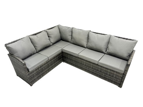 Fimous 12 Seat Poly Rattan Outdoor Patio Oblong Coffee Table Corner Sofa Set with 4 Stools Chair for Garden Backyard Dark Grey Mixed