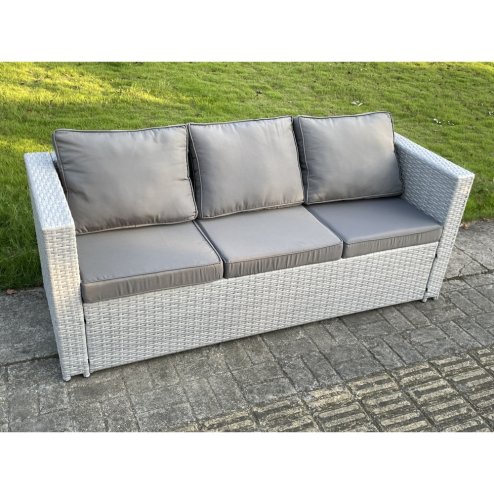 Fimous 11 Seater Outdoor Garden Dining Sets Rattan Furniture Gas Fire Pit Dining Table Gas Heater with Side Table 2 Big Footstools Light Grey