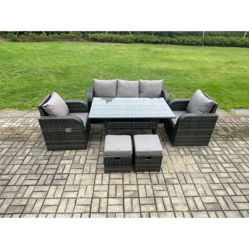 Fimous Rattan Garden Furniture 6 Piece Grey Patio Furniture Set Patio Conservatory 7 Seater Set Outdoor Rectangular Table and Chairs