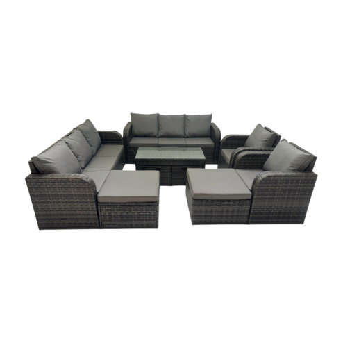 Fimous Rattan Garden Outdoor Furniture Set 3 Seater Sofa Reclining Chair Coffee Table with 4 Footstools Dark Grey Mixed