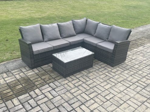 Fimous Wicker PE Outdoor Garden Furniture Set High Back Rattan Corner Sofa Set with Rectangular Coffee Table