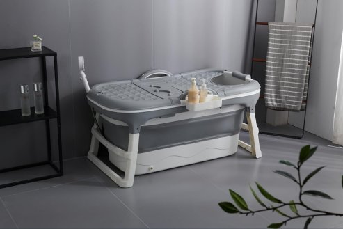 Fimous Foldable Adult Bathtub Body Spa Freestanding Soaking Tub Non-Slip Bathing Shower for Bathroom Grey