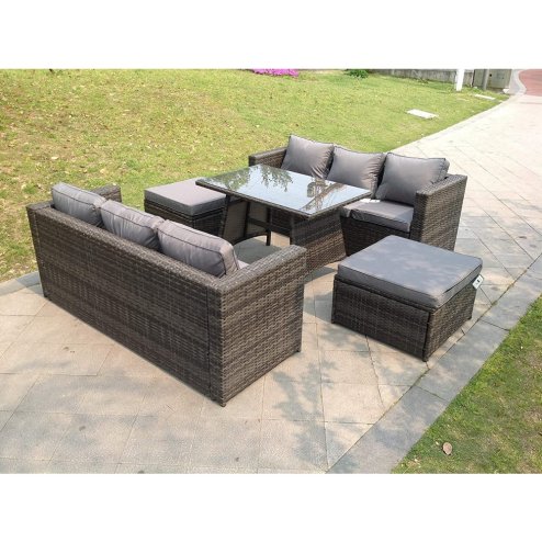 Fimous 8 Seater Lounge Rattan Sofa Dining Table Outdoor Garden Furniture