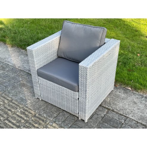 Fimous Light Grey Rattan Single Chair Patio Outdoor Garden Furniture With Thick Seat And Back Cushion