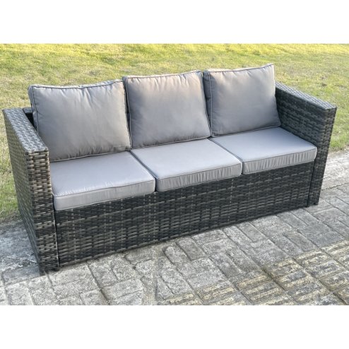 Fimous Outdoor Lounge Sofa Set Wicker PE Rattan Garden Furniture Set with Oblong Coffee Table 2 Side Tables 2 Big Footstool 11Seater Dark Grey Mixed