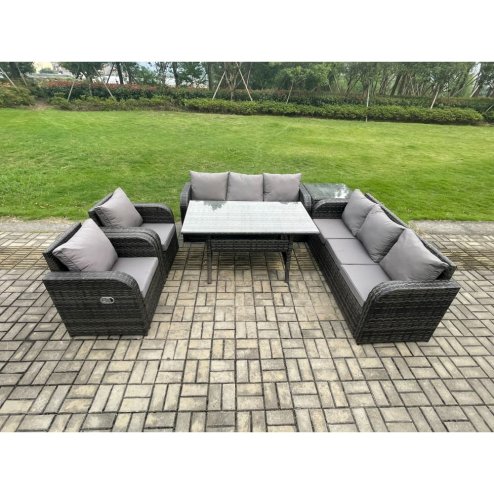 Fimous 6 Piece Rattan Garden Furniture Set with Patio Sofa Rectangular Dining Tablel Side Table Indoor Conservatory Patio Set