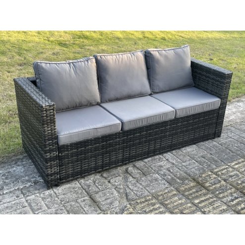 Fimous 10 Seater Rattan Corner Sofa Lounge Sofa Set With Rectangular Coffee Table 2 Stool Dark Grey Mixed Right Hand