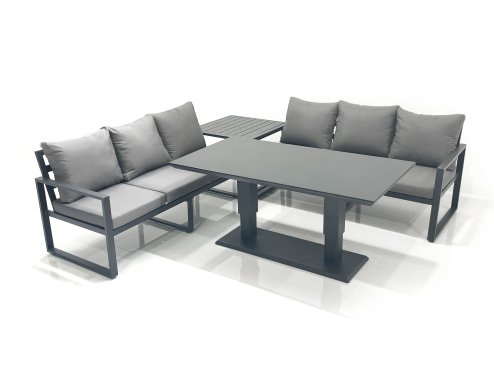 Fimous 6 Seater Aluminium Outdoor Garden Furniture Set with Adjustable Rising Lifting Dining Table 3 Seater Sofa Side Table Dark Grey