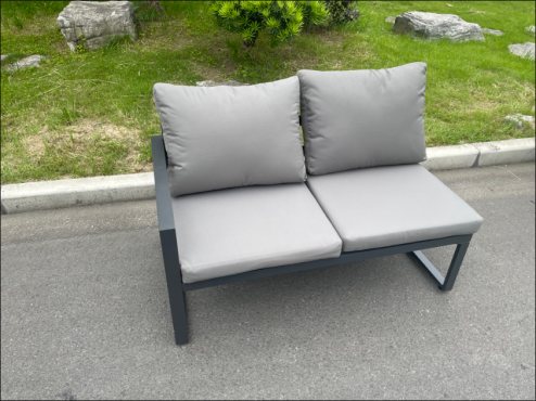 Fimous Aluminium Patio Outdoor Garden Furniture Lounge Corner Sofa Set with Oblong Coffee Table 2 Small Footstools Dark Grey