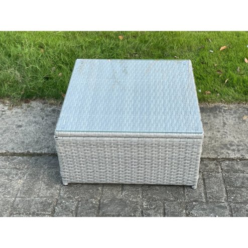 Fimous Light Grey Rattan Square Tea Coffee Table Outdoor Garden Patio Furniture With Clear Tempered Glass
