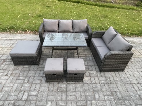 Fimous Garden Furniture Sets 6 Pieces Wicker Rattan Furniture Manual Wicker Patio Sofa Patio Conversation Set Dark Grey Mixed