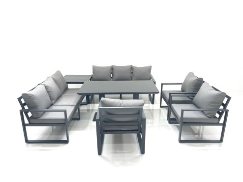 Fimous Garden Sofa Set Aluminium Furniture Rising Dining Tabe Set with 3 Chair Side Table Dark Grey
