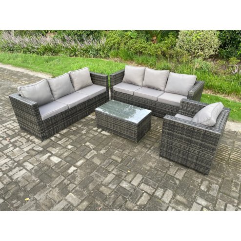 Fimous 7 Seater Rattan Garden Furniture Set Indoor Outdoor Patio Sofa Set with Oblong Coffee Table Armchair Dark Grey Mixed