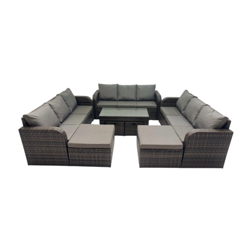Fimous Rattan Garden Outdoor Furniture Set 3 Seater Sofa Coffee Table with 4 Footstools Dark Grey Mixed