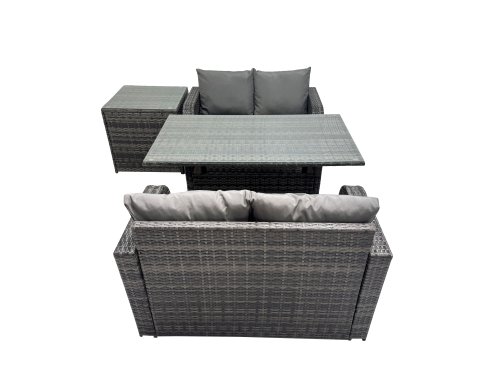 Fimous 4 Seat Outdoor Wicker PE Rattan Garden Furniture Set Dining Table Sofa Sets with Side Table Dark Grey Mixed