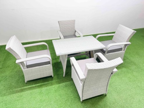 Fimous Outdoor Rattan Garden Furniture Set Patio 4 Chairs Plus Rectangular Dining Table Sets Light Grey Mixed