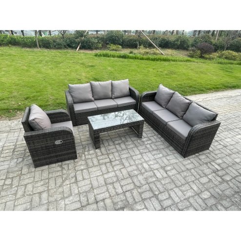 Fimous Patio Garden Furniture Sets 7 Seater Wicker Outdoor Rattan Furniture Sofa Sets with Rectangular Coffee Table Reclining Chair