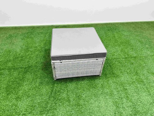 Fimous 6 PCs Rising Dining Table Set Rattan Furniture Set with 3 Seater Sofa 2 Small Footstools Big Footstool Light Grey