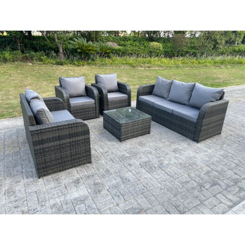 Fimous PE Rattan Garden Furniture Set Adjustable Chair Sofa Double Love Seat 2 Seater Sofa Lounge Set Square Coffee Table
